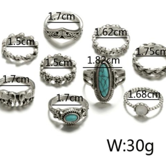 NEW 9pc boho turquoise ring set - Picture 5 of 6